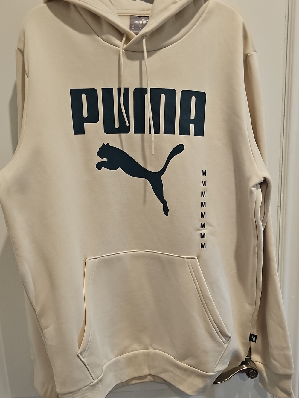 Puma Men's Hooded Sweatshirt Size M Beige with Green Logo NWT